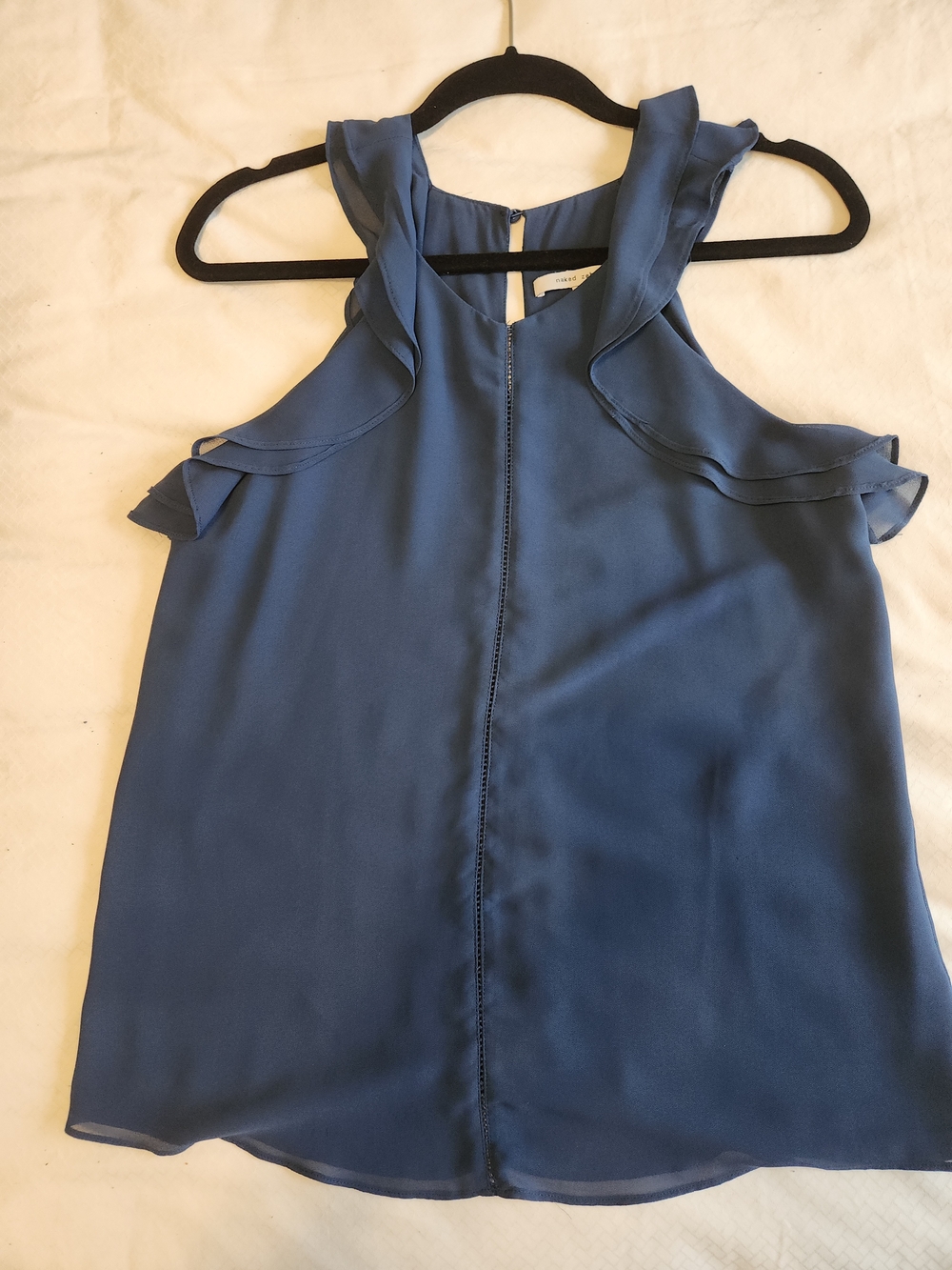 Coquette Slate Blue Ruffle Sleeve Tank Top Ladder Cutout Detail Medium